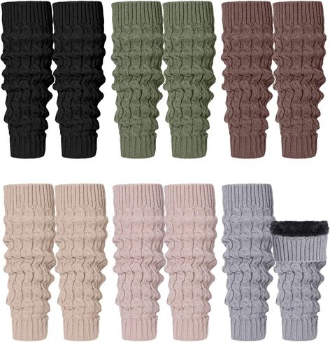 Shihanee 6 Pairs Women Fleece Lined Leg Warmers Knit Winter Warm Retro Leg Warmer Long Boot Socks for Daily Wear Ice Skating in Saudi Arabia
