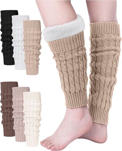 Shihanee 6 Pairs Women Fleece Lined Leg Warmers Knit Winter Warm Retro Leg Warmer Long Boot Socks for Daily Wear Ice Skating in Saudi Arabia