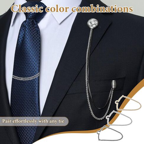 3 Pcs Tie Chain For Men Tie Tacks For Men Ties Clips For Mens Unique Suit Chain For Men's Gold Silver Black Fashion Necktie Clips Chains Mens Accessories With Ring Clasps For Neckties Vests Trousers in Saudi Arabia