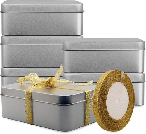 Coobbar Empty Metal Tins Box with Lid,6 Pack Stainless steel Tins Cans Storage Container for Treats, Gifts, Candle, Favors and Crafts, Silver (7 x 4.3 x 1.57 Inches) in Saudi Arabia