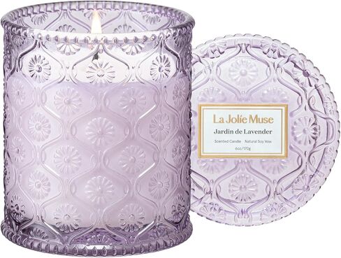 شمعة معطرة برائحة اللافندر من LA JOLIE MUSE - جوز الهند واللافندر وخشب الصندل | 6 أونصة من شمع الصويا الطبيعي | حرق نظيف لمدة 40 ساعة | شمعة عطرية للاسترخاء | ديكور المنزل الأنيق in Kuwait