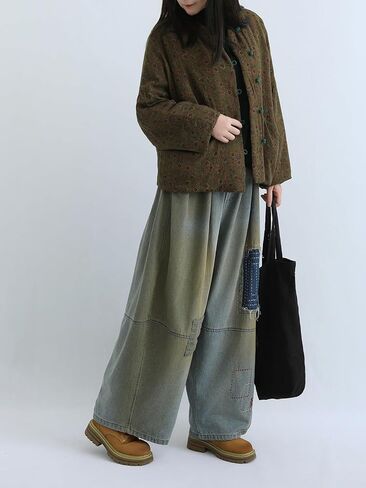 LZJN Women's Vintage Quilting Jacket Linen Cotton Chinese Frog Button Short Coat Loose Fall Winter Top in Saudi Arabia
