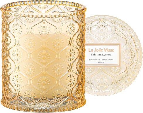 شمعة معطرة برائحة اللافندر من LA JOLIE MUSE - جوز الهند واللافندر وخشب الصندل | 6 أونصة من شمع الصويا الطبيعي | حرق نظيف لمدة 40 ساعة | شمعة عطرية للاسترخاء | ديكور المنزل الأنيق in Kuwait