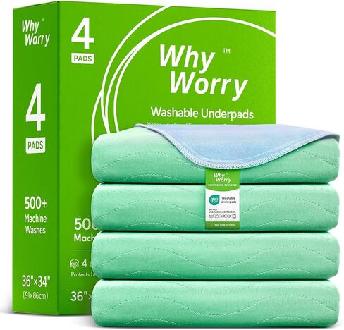 WhyWorry Washable Bed Pads for Adult Incontinence, 34" x 36" (Pack of 2) Washable Pee Pads for Bed Wetting, Heavy Absorbency Reusable Underpads for Elderly & Kids, Waterproof Mattress Protector, Green in Saudi Arabia