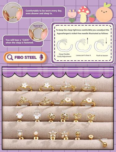 Hypoallergenic Screw Back Earrings for Girls Women - Surgical Steel 14K Gold Silver Plated Cute Toddler Little Girl Kids Earrings for Sensitive Ears Heart CZ Flower Stud Hoop Earring Sets 10 Pairs in Saudi Arabia