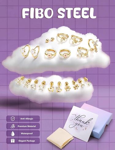 Hypoallergenic Screw Back Earrings for Girls Women - Surgical Steel 14K Gold Silver Plated Cute Toddler Little Girl Kids Earrings for Sensitive Ears Heart CZ Flower Stud Hoop Earring Sets 10 Pairs in Saudi Arabia