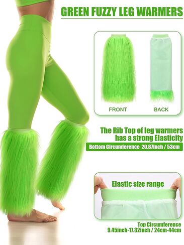 Shihanee 5 Pcs Christmas Green Big Monster Santa Costume for Women Deluxe Furry Adult Santa Suit Xmas Holiday Outfit Include Christmas Costume Green Fuzzy Faux Fur Hand Gloves, Leg Warmers in Saudi Arabia