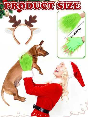 Shihanee 5 Pcs Christmas Green Big Monster Santa Costume for Women Deluxe Furry Adult Santa Suit Xmas Holiday Outfit Include Christmas Costume Green Fuzzy Faux Fur Hand Gloves, Leg Warmers in Saudi Arabia