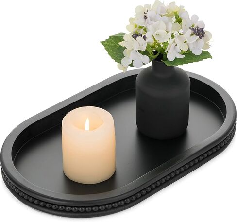 Hanobe Decorative Trays for Coffee Table : White Oval Centerpiece Tray Wood for Farmhouse Entry Table Decor Round Bathroom Tray for Living Room Kitchen Counter in Saudi Arabia