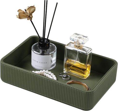 PU Leather Valet Tray Organizer, Modern Nightstand Organizer Bedside Desktop Storage for Womens and Men, Decorative Perfume Trinket Catchall Vanity Tray for Key Watch Wallet (Beige) in Saudi Arabia