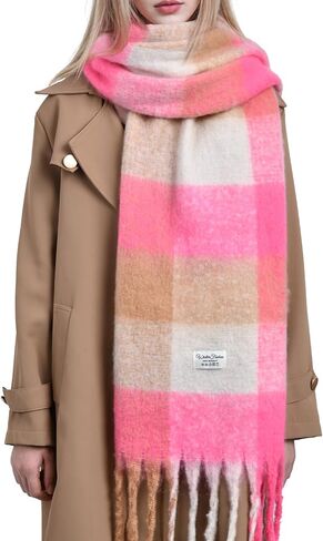 Clothirily Womens Mohair Winter Scarf, Warm Scarfs for Women, Cashmere Feel Women Plaid Scarves, Winter Pashmina Shawls Wraps in Kuwait