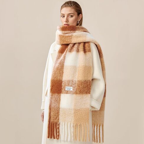 Clothirily Womens Mohair Winter Scarf, Warm Scarfs for Women, Cashmere Feel Women Plaid Scarves, Winter Pashmina Shawls Wraps in Kuwait
