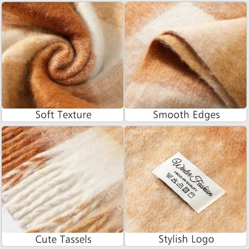 Clothirily Womens Mohair Winter Scarf, Warm Scarfs for Women, Cashmere Feel Women Plaid Scarves, Winter Pashmina Shawls Wraps in Kuwait