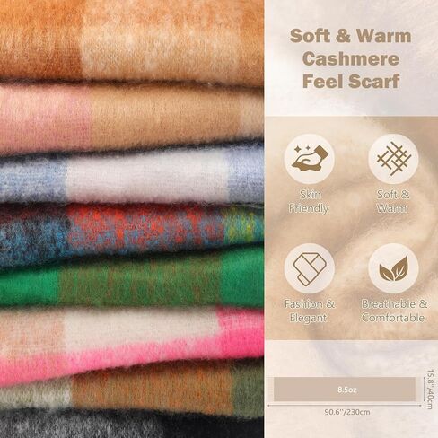 Clothirily Womens Mohair Winter Scarf, Warm Scarfs for Women, Cashmere Feel Women Plaid Scarves, Winter Pashmina Shawls Wraps in Kuwait