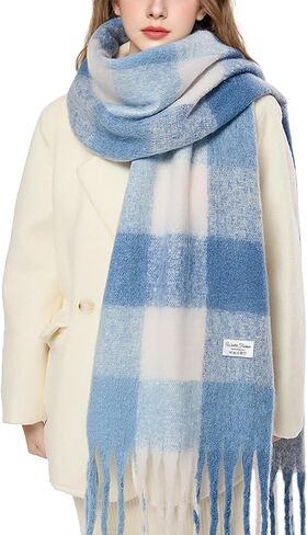 Clothirily Womens Mohair Winter Scarf, Warm Scarfs for Women, Cashmere Feel Women Plaid Scarves, Winter Pashmina Shawls Wraps in Kuwait