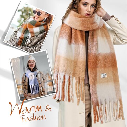 Clothirily Womens Mohair Winter Scarf, Warm Scarfs for Women, Cashmere Feel Women Plaid Scarves, Winter Pashmina Shawls Wraps in Kuwait