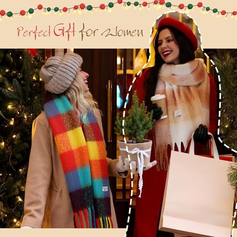 Clothirily Womens Mohair Winter Scarf, Warm Scarfs for Women, Cashmere Feel Women Plaid Scarves, Winter Pashmina Shawls Wraps in Kuwait