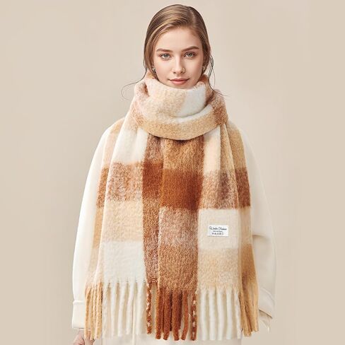 Clothirily Womens Mohair Winter Scarf, Warm Scarfs for Women, Cashmere Feel Women Plaid Scarves, Winter Pashmina Shawls Wraps in Kuwait