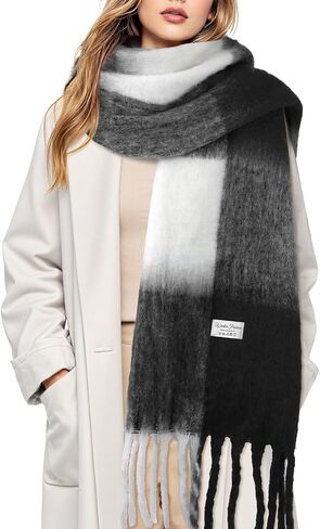 Clothirily Womens Mohair Winter Scarf, Warm Scarfs for Women, Cashmere Feel Women Plaid Scarves, Winter Pashmina Shawls Wraps in Kuwait