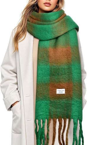 Clothirily Womens Mohair Winter Scarf, Warm Scarfs for Women, Cashmere Feel Women Plaid Scarves, Winter Pashmina Shawls Wraps in Kuwait