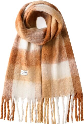 Clothirily Womens Mohair Winter Scarf, Warm Scarfs for Women, Cashmere Feel Women Plaid Scarves, Winter Pashmina Shawls Wraps in Kuwait