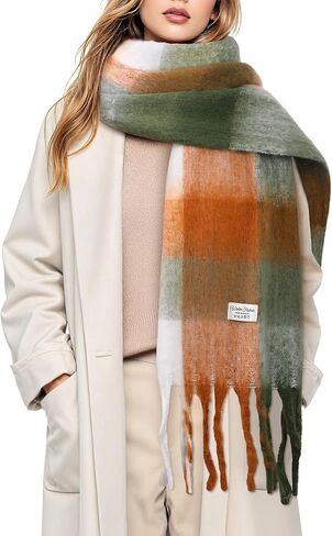 Clothirily Womens Mohair Winter Scarf, Warm Scarfs for Women, Cashmere Feel Women Plaid Scarves, Winter Pashmina Shawls Wraps in Kuwait