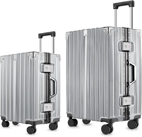 مجموعة أمتعة مكونة من قطعتين بدون سحاب - مقاس 20/28 بوصة معتمدة من شركة الطيران مقاس 22 × 14 × 9 بوصة وحقائب سفر مسجلة، هيكل صلب مقاوم للخدش 9H مع إطار من الألومنيوم لسفر العمل باللون الأسود in Kuwait