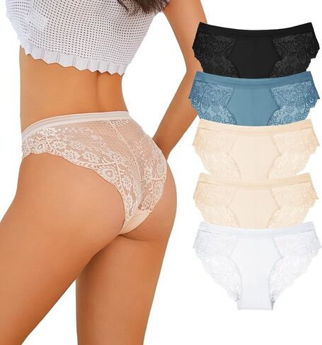 Sexy Cheeky Lace Womens Underwear Invisible Seamless Coverage Panties Lace Bikini Briefs 5 pack in Saudi Arabia