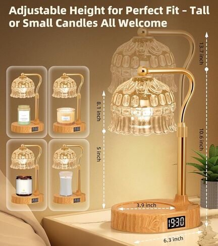 Candle Warmer Lamp with Timer | Adjustable Height & Dimmable | Base Control with GU10 Heating Bulb | Stylish Flameless Wax Melter for Large Jar Candles | Ideal Gift for Home Room Decor in Saudi Arabia
