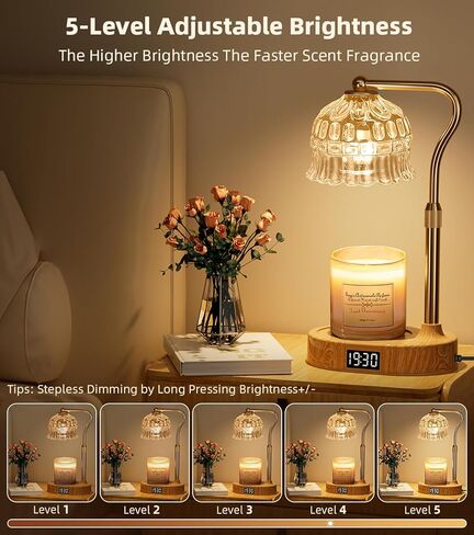 Candle Warmer Lamp with Timer | Adjustable Height & Dimmable | Base Control with GU10 Heating Bulb | Stylish Flameless Wax Melter for Large Jar Candles | Ideal Gift for Home Room Decor in Saudi Arabia