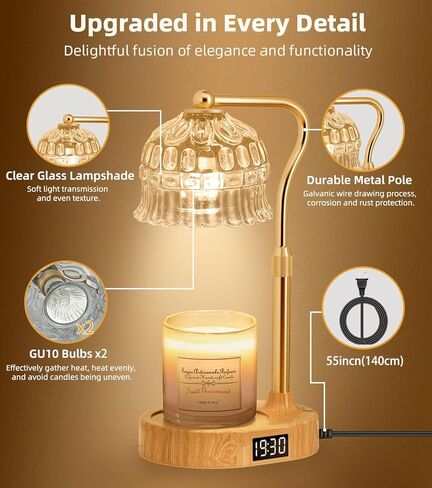 Candle Warmer Lamp with Timer | Adjustable Height & Dimmable | Base Control with GU10 Heating Bulb | Stylish Flameless Wax Melter for Large Jar Candles | Ideal Gift for Home Room Decor in Saudi Arabia