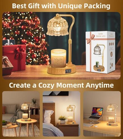 Candle Warmer Lamp with Timer | Adjustable Height & Dimmable | Base Control with GU10 Heating Bulb | Stylish Flameless Wax Melter for Large Jar Candles | Ideal Gift for Home Room Decor in Saudi Arabia