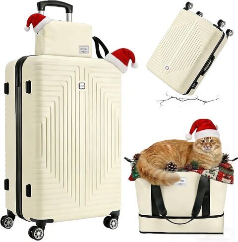 Hoteel Luggage Sets 3 Piece, 4-Year Warranty, Carry-On Luggage with Dual-Spinner Wheels, PC+ABS Hardside Suitcase Set with TSA Lock, Durable Carry On Suitcase, Beige(20IN/DB/TB) in Saudi Arabia