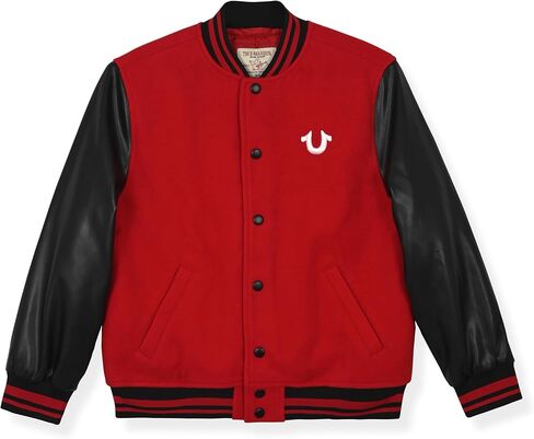 True Religion Boys Varsity Jacket – Stylish Button Front Jacket with Faux Leather Sleeves in Saudi Arabia
