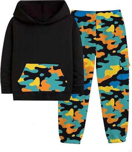 الأولاد ملابس طويلة الأكمام البلوز هوديي البلوز Sweatpants التمويه 2 قطعة الخريف الشتاء ملابس الأولاد in Kuwait