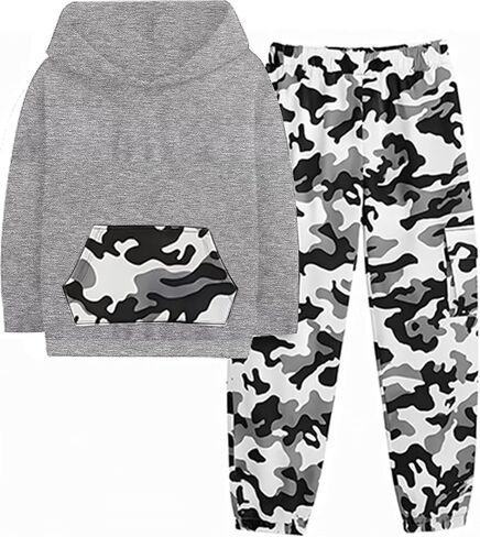الأولاد ملابس طويلة الأكمام البلوز هوديي البلوز Sweatpants التمويه 2 قطعة الخريف الشتاء ملابس الأولاد in Kuwait