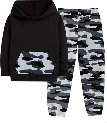 الأولاد ملابس طويلة الأكمام البلوز هوديي البلوز Sweatpants التمويه 2 قطعة الخريف الشتاء ملابس الأولاد in Kuwait