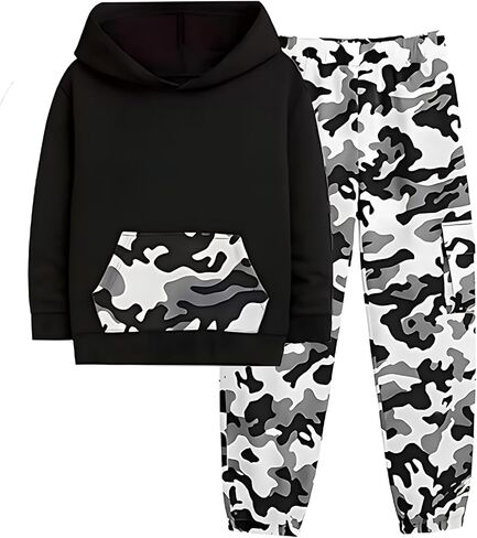الأولاد ملابس طويلة الأكمام البلوز هوديي البلوز Sweatpants التمويه 2 قطعة الخريف الشتاء ملابس الأولاد in Saudi Arabia