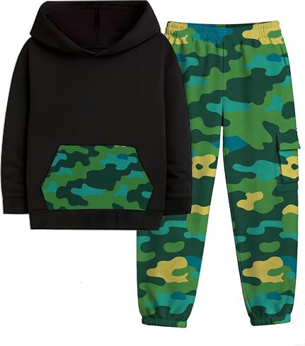 الأولاد ملابس طويلة الأكمام البلوز هوديي البلوز Sweatpants التمويه 2 قطعة الخريف الشتاء ملابس الأولاد in Kuwait