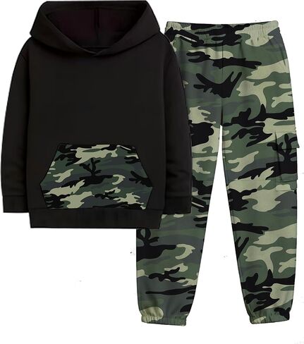 الأولاد ملابس طويلة الأكمام البلوز هوديي البلوز Sweatpants التمويه 2 قطعة الخريف الشتاء ملابس الأولاد in Kuwait