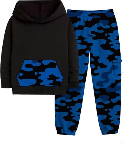 الأولاد ملابس طويلة الأكمام البلوز هوديي البلوز Sweatpants التمويه 2 قطعة الخريف الشتاء ملابس الأولاد in Kuwait