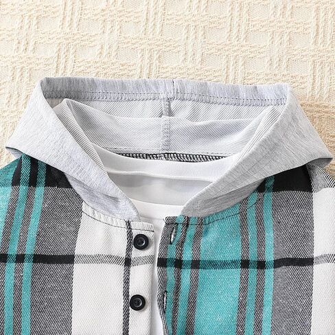 Toddler Boys Clothes 2 Piece Sweatsuit Set Flannel Plaid Shirt Hooded and Pants for Fall Winter 2-6Years in Saudi Arabia