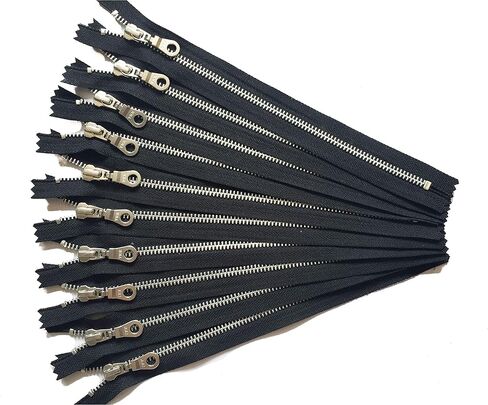 10 Inch Black YKK Gold Metal Zippers with Donut Pulls Number 5 Set of 12 Pieces by Craftbot in Kuwait