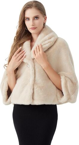 GRAN ORIENTE Women'S Short Faux Fur Coat Shawl Style,Warm Loosely Fitted Evening Wedding Casual Outwear Crop Cape in Saudi Arabia