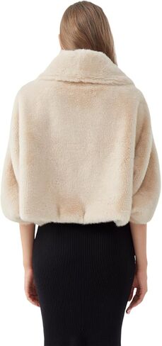 GRAN ORIENTE Women'S Short Faux Fur Coat Shawl Style,Warm Loosely Fitted Evening Wedding Casual Outwear Crop Cape in Saudi Arabia