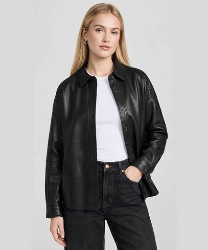 Leather Shacket Women – Button Up Shirt Leather Jacket Women Casual Fashion Outwear in Saudi Arabia