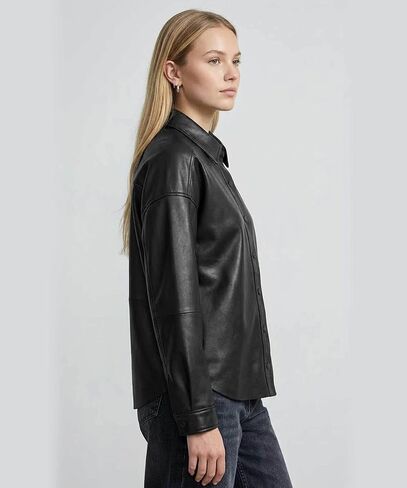 Leather Shacket Women – Button Up Shirt Leather Jacket Women Casual Fashion Outwear in Saudi Arabia