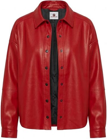 Leather Shacket Women – Button Up Shirt Leather Jacket Women Casual Fashion Outwear in Saudi Arabia