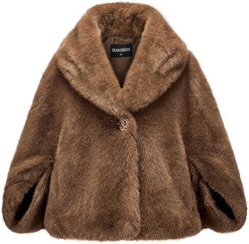 GRAN ORIENTE Women'S Short Faux Fur Coat Shawl Style,Warm Loosely Fitted Evening Wedding Casual Outwear Crop Cape in Kuwait