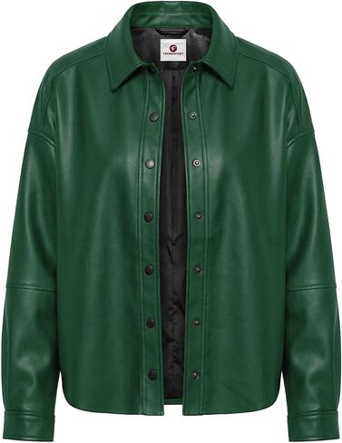 Leather Shacket Women – Button Up Shirt Leather Jacket Women Casual Fashion Outwear in Saudi Arabia